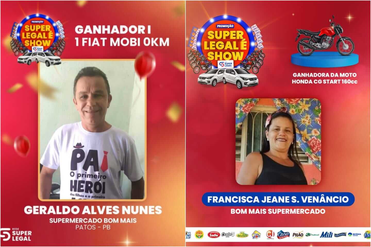 Supermercado Bom Mais realiza sorteio da Rede Super Legal e dois clientes são contemplados com um Fiat Mobi e uma Honda CG Start, em Patos