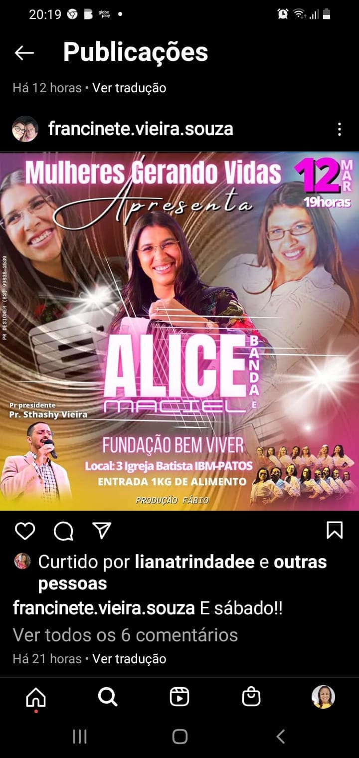 Cantora Alice Maciel se apresenta neste sábado, 12, na 3ª Igreja Batista de Patos