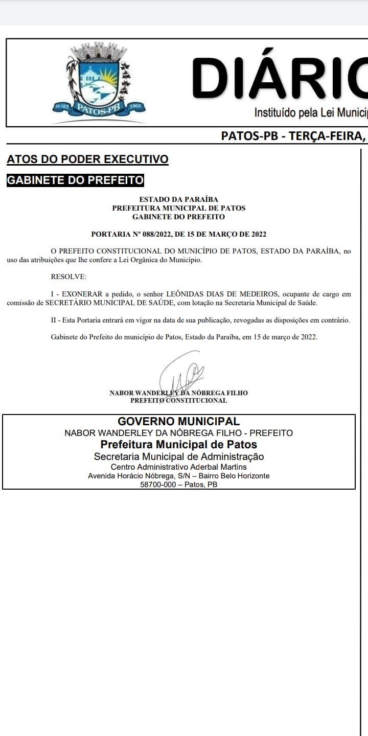 Secretário de Saúde Leônidas Dias é exonerado do cargo