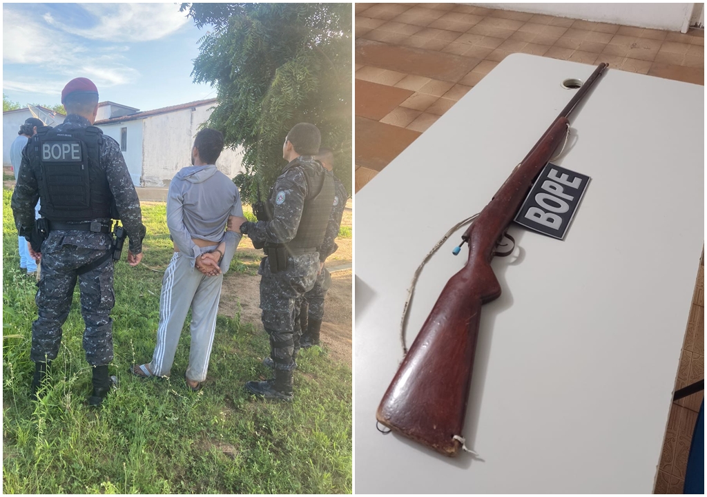 Polícia Militar cumpre mandado de prisão e apreende arma de fogo, na zona rural de São Mamede-PB