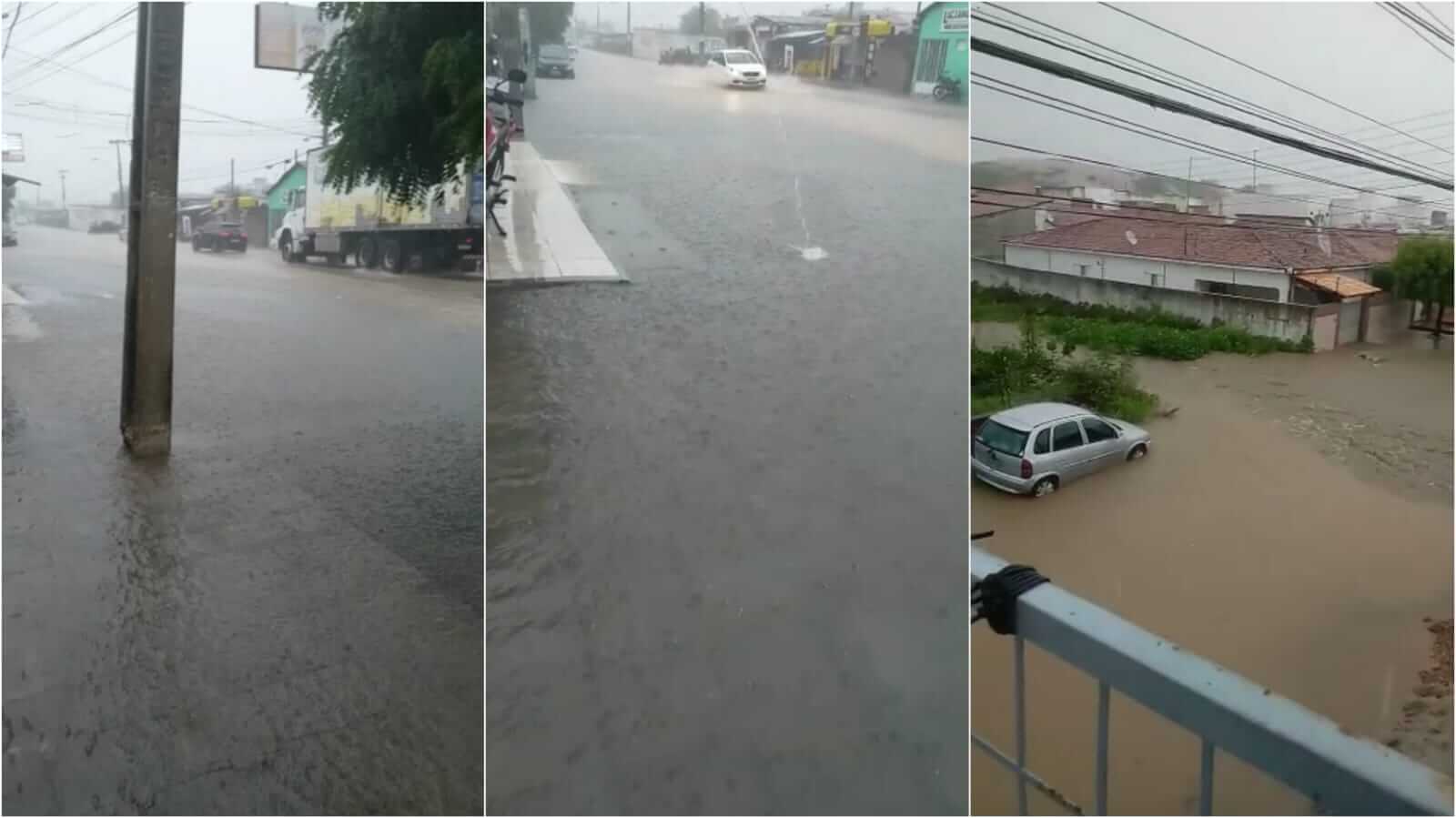 Chove bem na tarde desta segunda-feira (21) em Patos e região, e ruas ficam alagadas. Vídeo