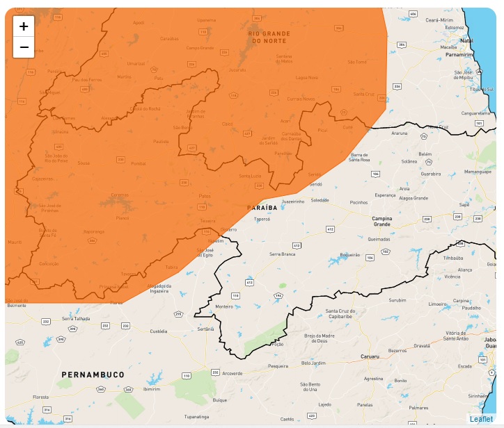 Sertão está sob alerta do Inmet para chuva forte até este sábado (26)