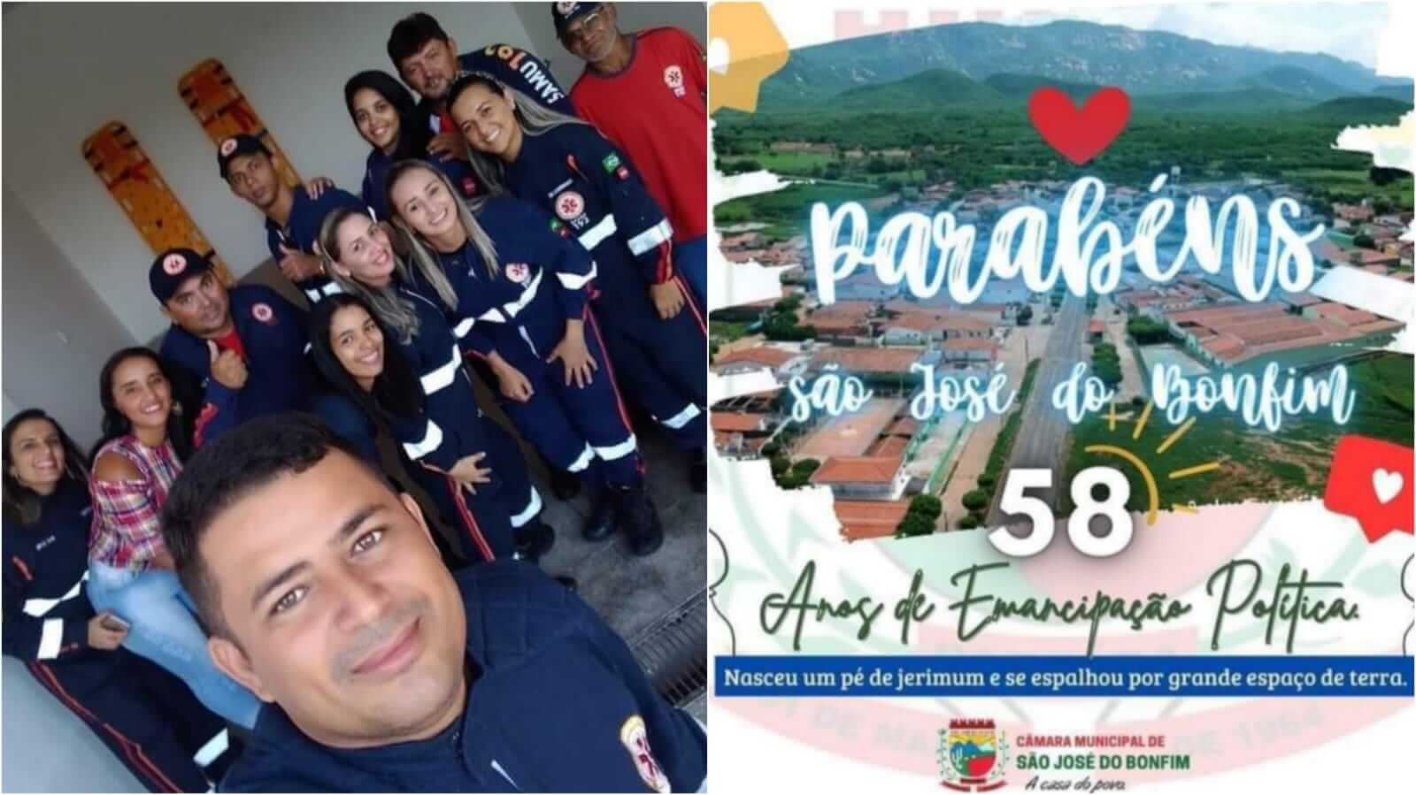 Coordenador do SAMU de São José do Bonfim e equipe, parabenizam município pelos 58 anos de emancipação política