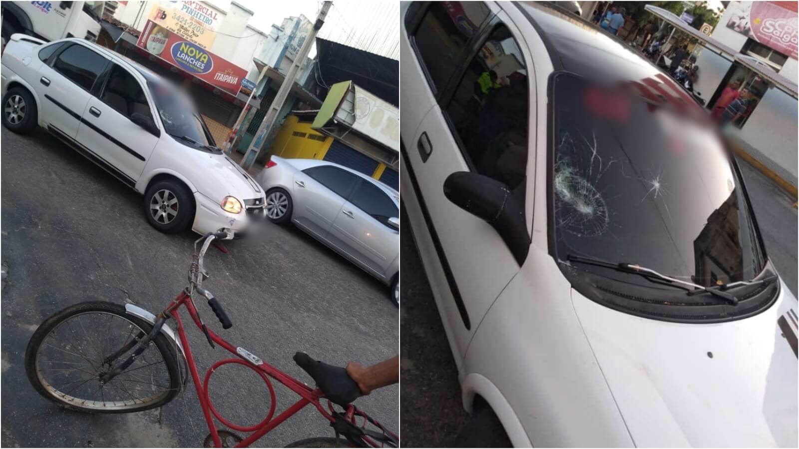 Colisão envolvendo carro e bicicleta é registrada na tarde desta quinta-feira (14), no Centro de Patos
