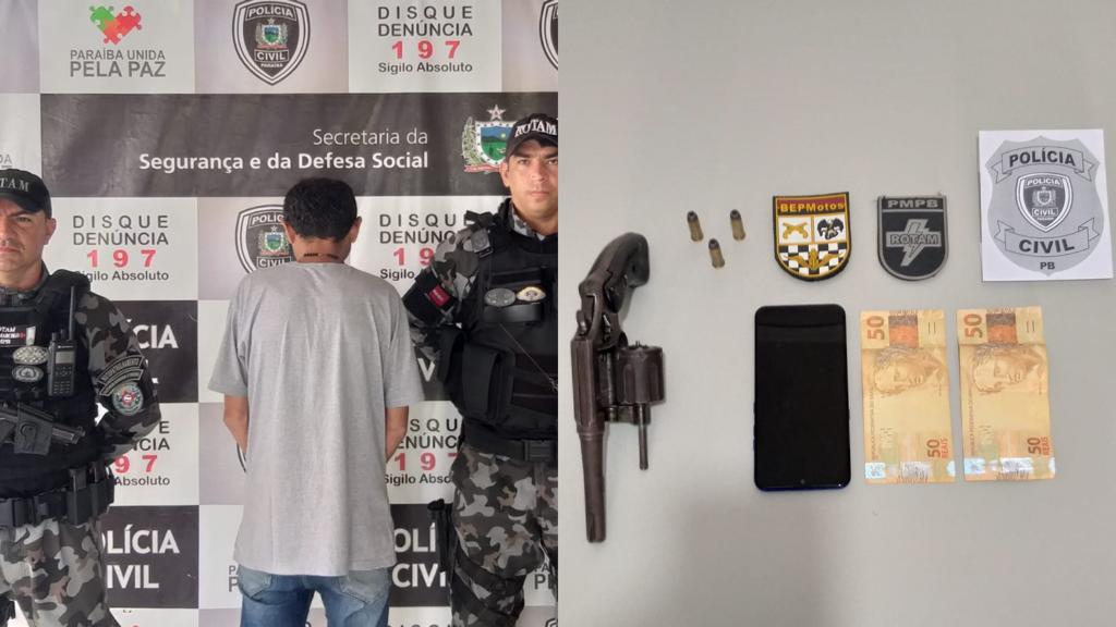 Policiais Militares da 3ª CEPMotos (ROTAM), em ação integrada com policiais da DHE, prendem homem por porte ilegal de arma de fogo no bairro do Jatobá