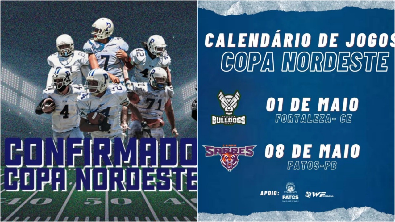 Equipe de futebol americano da cidade de Patos estreará na Copa do Nordeste no próximo dia 01. Confira o calendário de jogos
