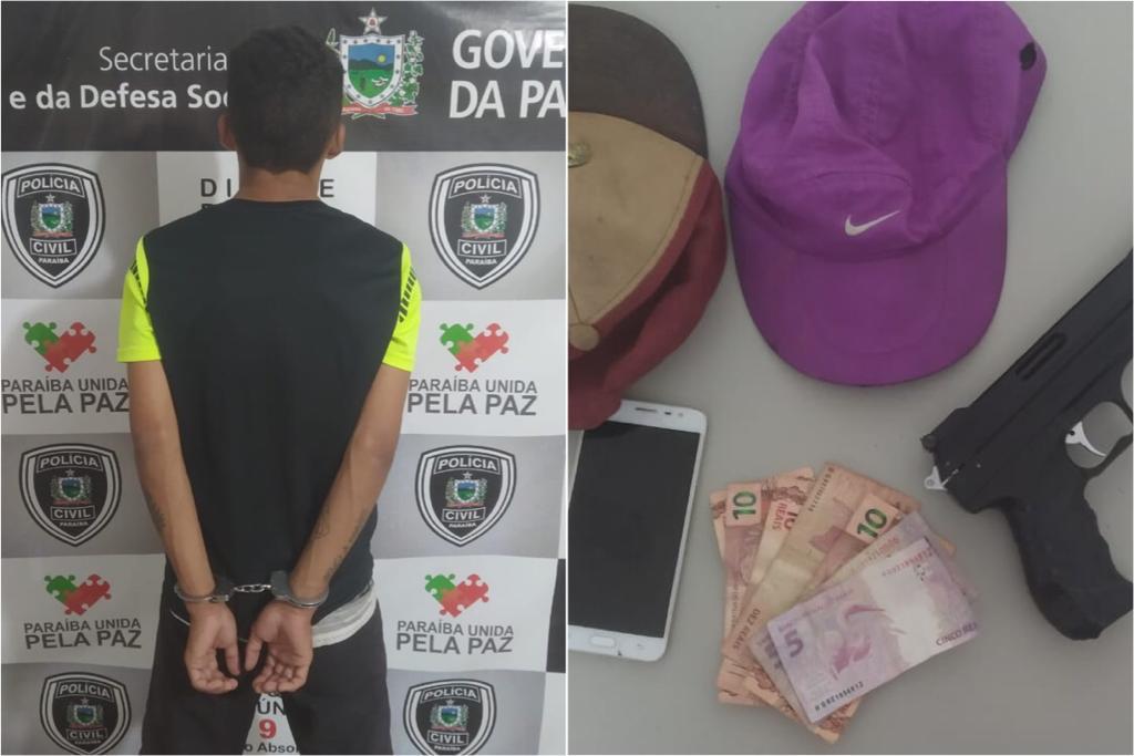 Polícia Civil prende indivíduo em flagrante poucos minutos após ele praticar assalto em farmácia no bairro do Jatobá, em Patos