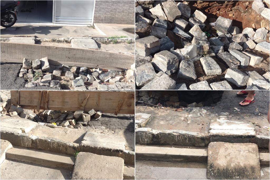 Moradores voltam a reclamar de buracos; com garagem interditada, cidadã pede sensibilidade à prefeitura de Patos