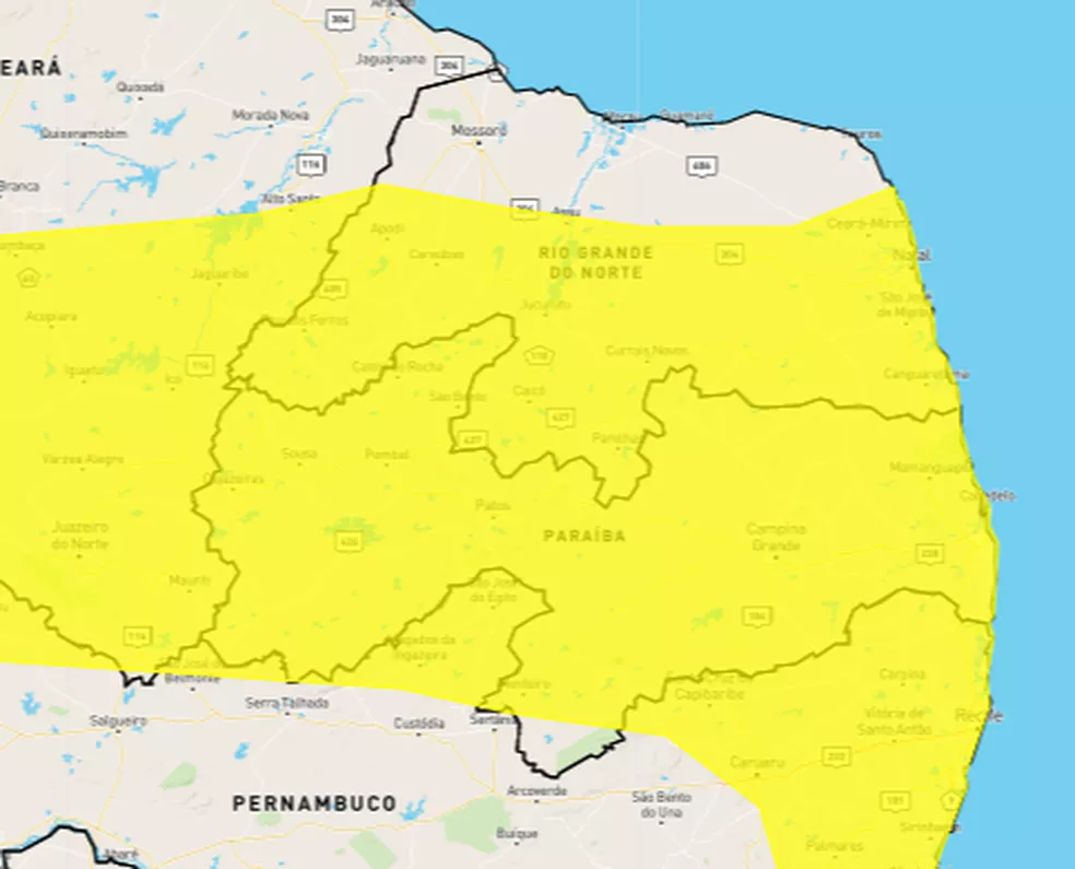 Alerta para chuvas intensas em quase todas as cidades da PB é prorrogado até este domingo (24). Patos está entre elas
