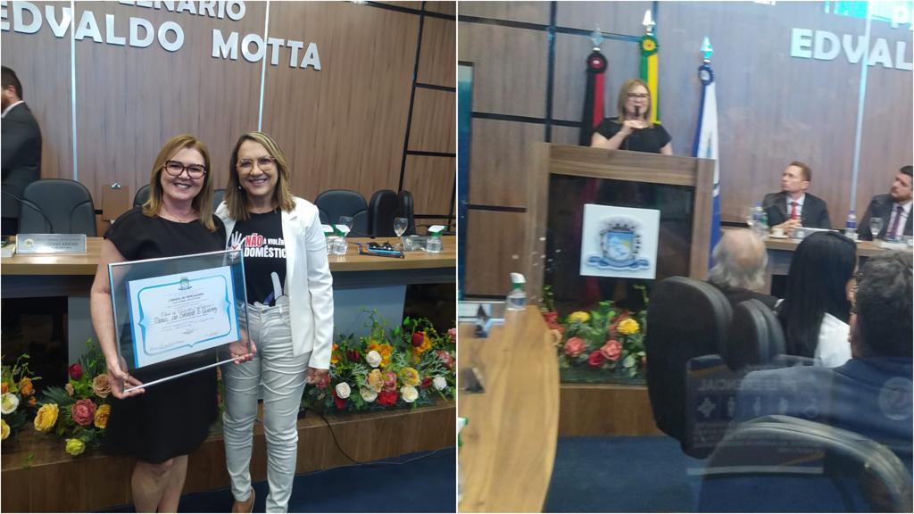 Maria do Socorro Bezerra, psicóloga e empresária proprietária das empresas Clinser, recebe título de Cidadã Patoense