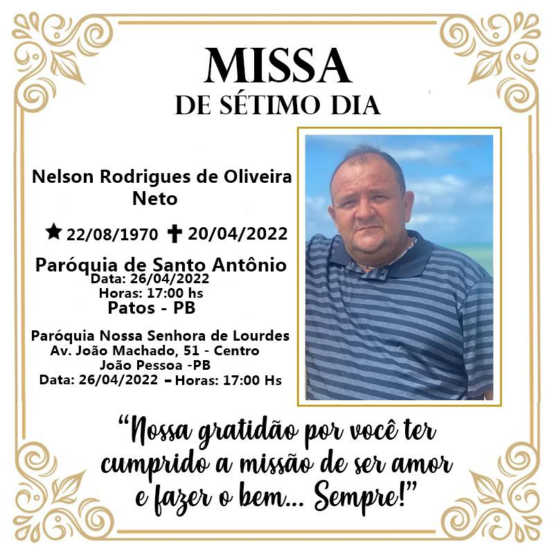 Missa de 7º Dia de Nelson da Van será nesta terça, 26, em Patos e João Pessoa