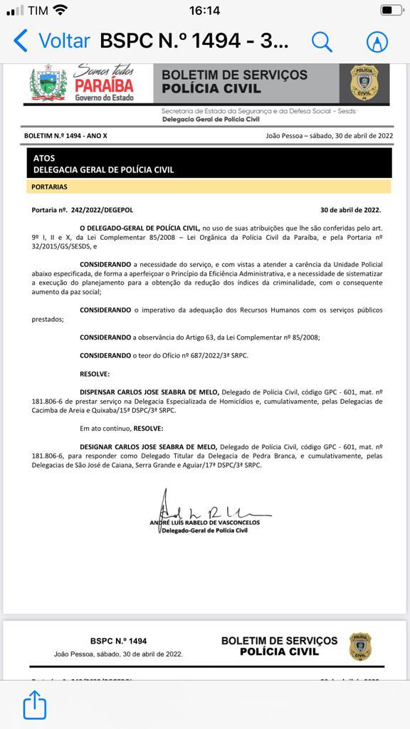 Delegados Renato Leite e Carlos Seabra deixam Delegacia de Polícia Civil de Patos, após remanejamento