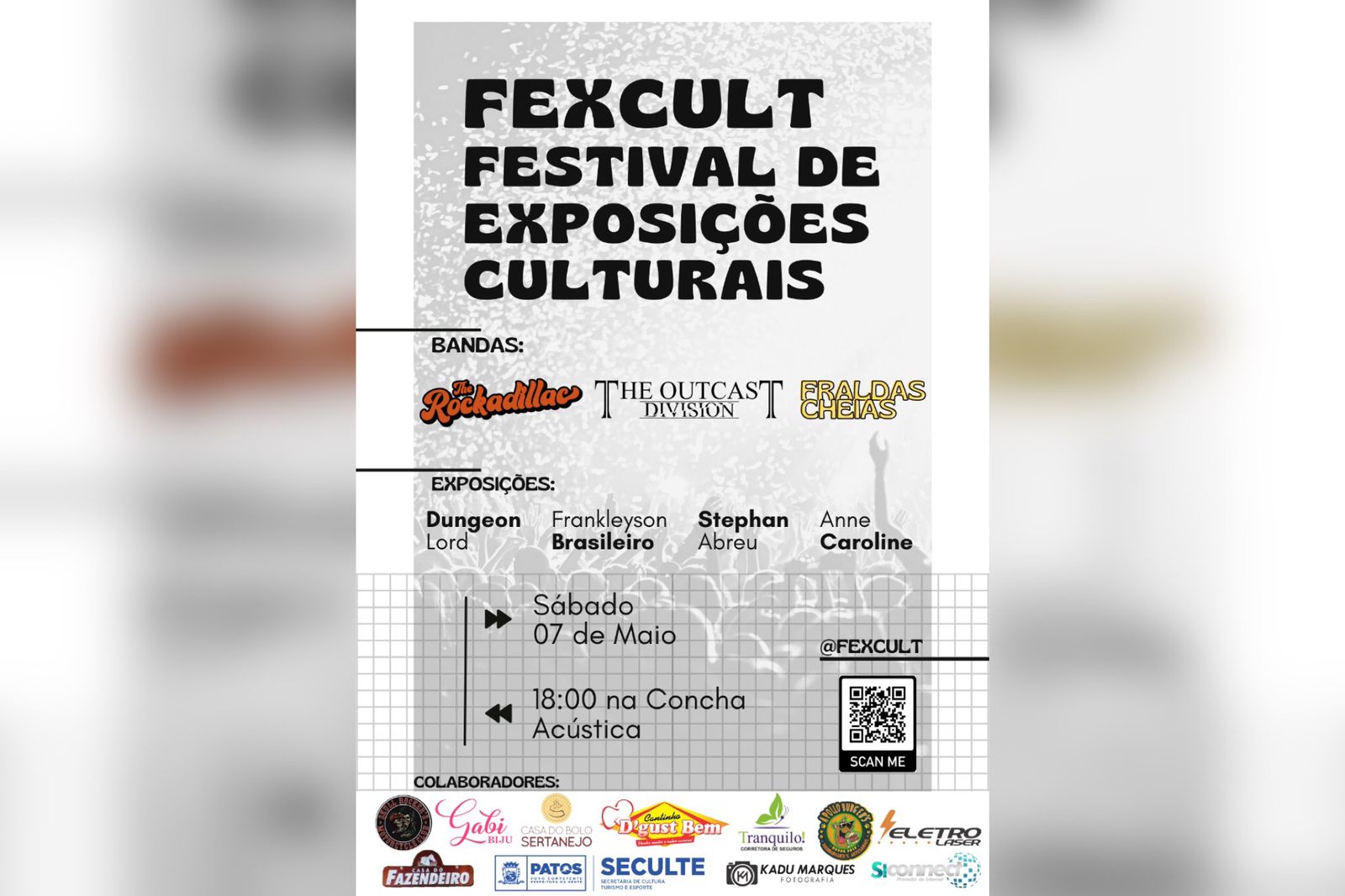 Festival de Exposições Culturais (FEXCULT) acontecerá no próximo sábado (07), na Concha Acústica, aqui em Patos