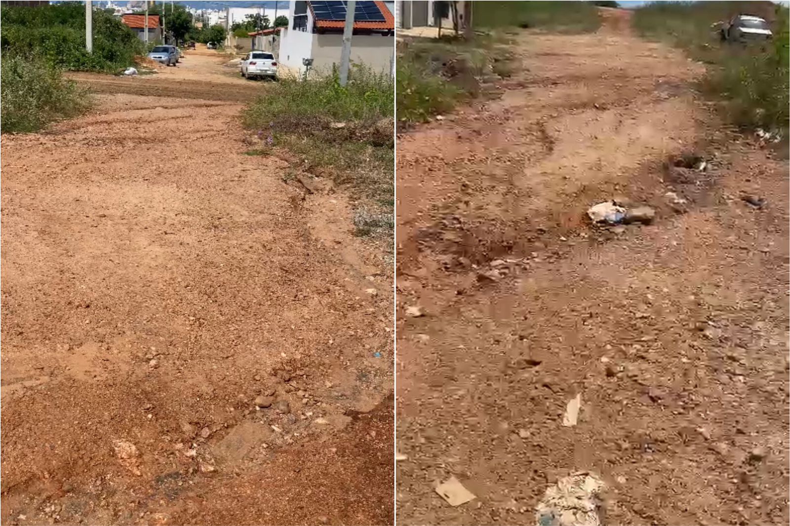 Morador do bairro Novo Horizonte denuncia que prefeitura realizou serviço de terraplanagem pela metade e deixou rua cheia de entulhos