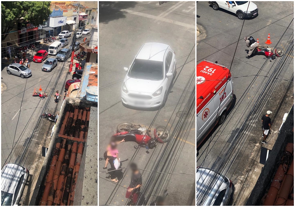 Colisão entre automóvel e motocicleta é registrada no início da tarde deste sábado (14) em Patos. Veja o vídeo