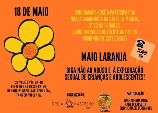 Campanha Maio Laranja em Patos vai promover caminhada de conscientização contra exploração de crianças e adolescentes