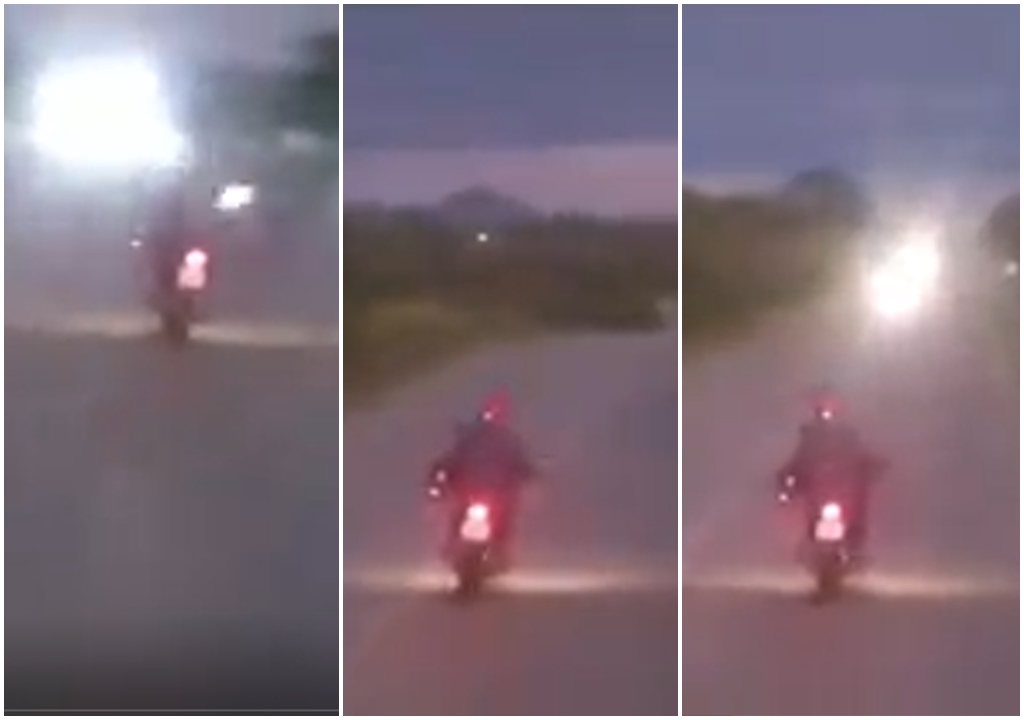 Homem é filmado em motocicleta fazendo zig-zag na entrada entre Quixaba e BR-230 na manhã deste domingo (22). Veja o vídeo
