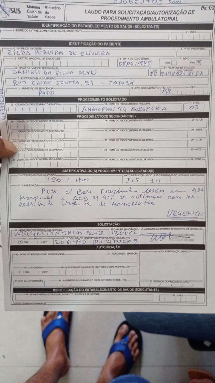 Cidadão afirma que houve negligência da Prefeitura de Patos com relação a pagamento de cirurgia de Angioplastia de idosa; gestão se pronuncia e rebate