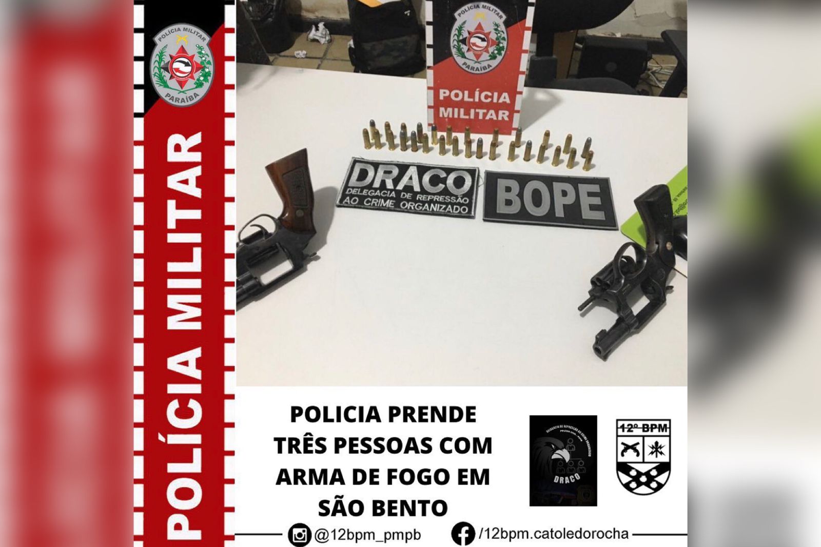 Polícia divulga que três pessoas foram presas com arma de fogo durante sepultamento de líder de facção criminosa, em São Bento