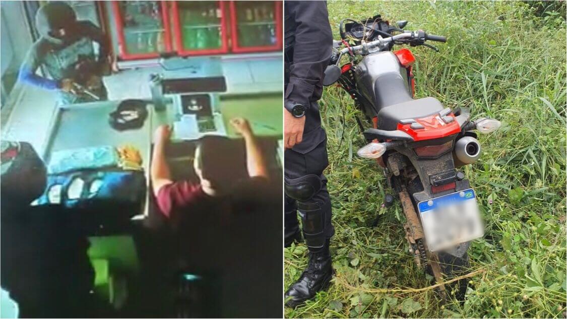 Bandidos armados assaltam mercadinho na manhã deste sábado (28), em Patos, mas se envolvem em acidente na fuga e acabam presos pela PM. Vídeo