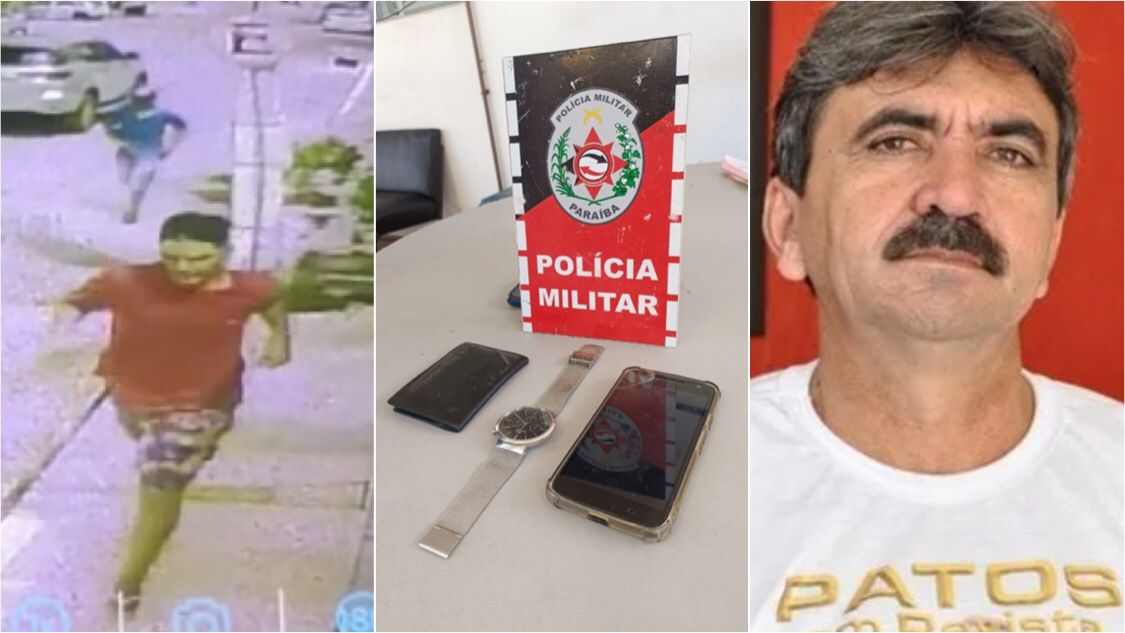 Câmeras de segurança flagraram criminosos fugindo após assalto ao radialista Damião Lucena; vítima traz detalhes da ação dos bandidos