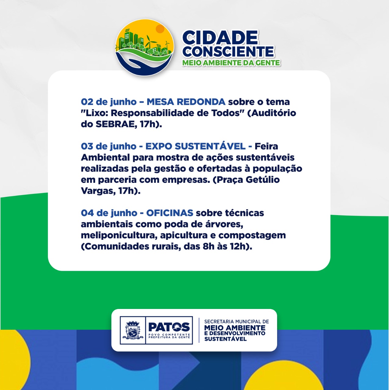 Patos realizará Semana do Meio Ambiente nos dias 2, 3 e 4 de junho. Confira programação