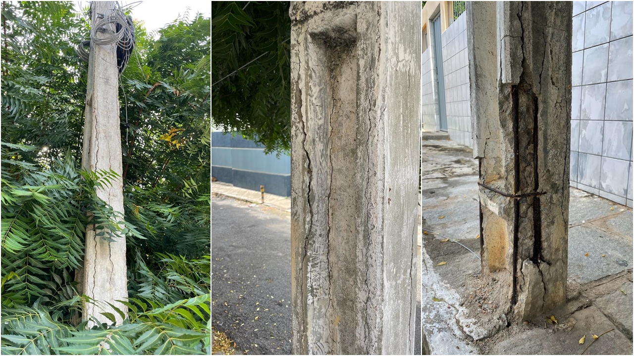Cidadãos patoenses fazem apelo para troca de postes que estão prestes a cair devido à desgaste