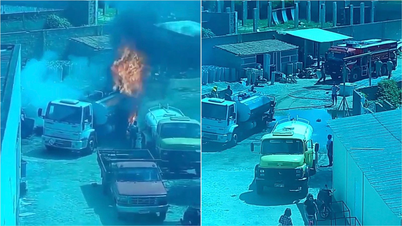 Caminhão-tanque pega fogo na manhã deste sábado (18), em Patos, e Bombeiros são acionados para controlar as chamas. Vídeo