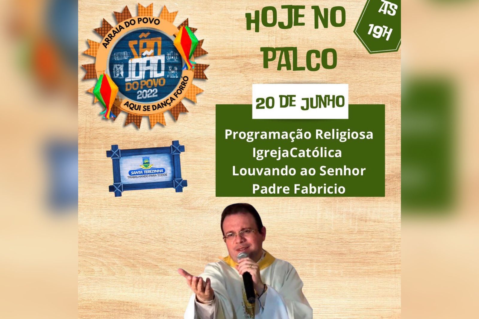 Padre Fabrício participa de programação religiosa voltada ao público católico na noite desta segunda-feira (20), no São João de Santa Terezinha-PB