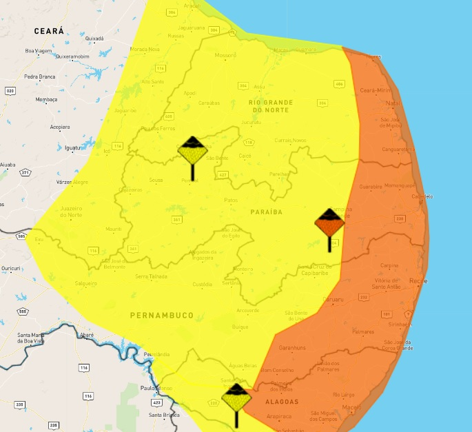 Inmet emite alerta de acumulado de chuva para todos os municípios da Paraíba