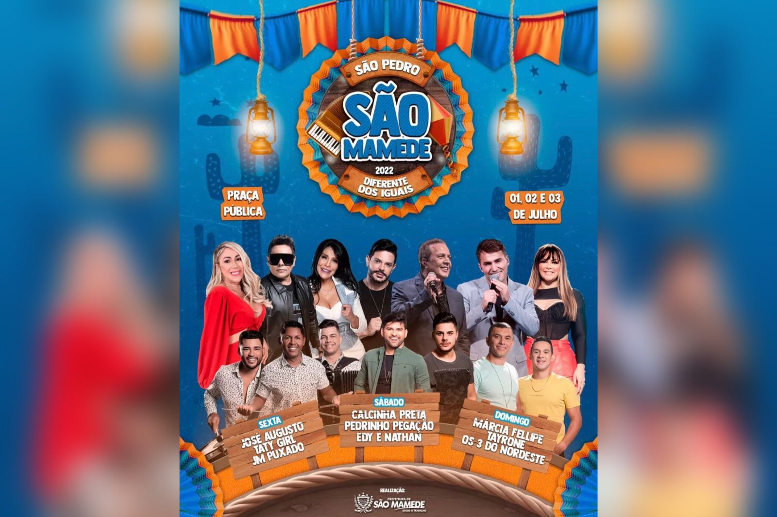 São Pedro de São Mamede começa nesta sexta-feira (01), com José Augusto, Calcinha Preta, Márcia Fellipe, Taty Girl, Pedrinho Pegação Tayrone, JM Puxado, Edy e Nathan e Os 3 do Nordeste