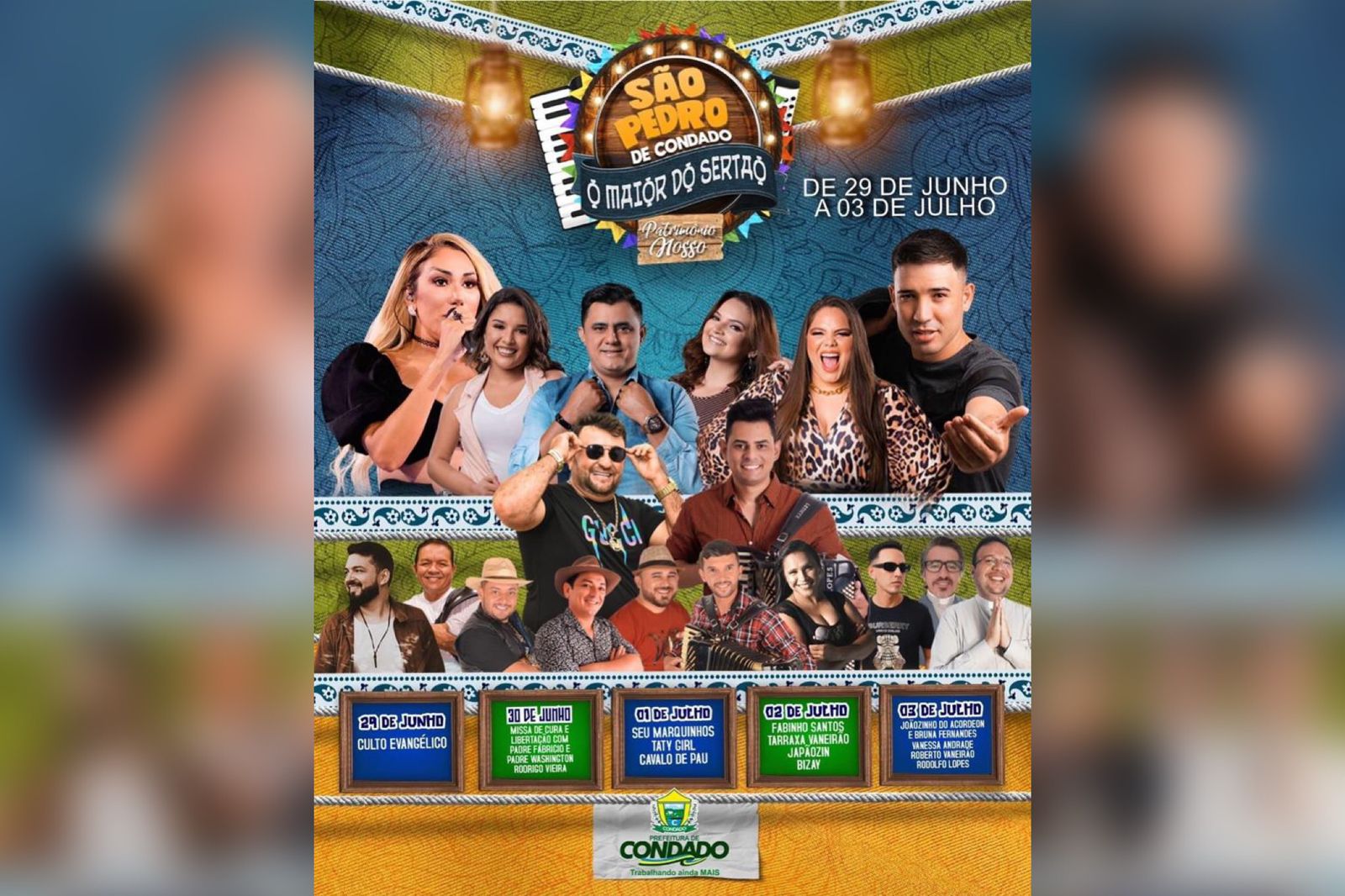 Condado realiza São Pedro com várias atrações de 29 de junho a 3 de julho. Confira programação
