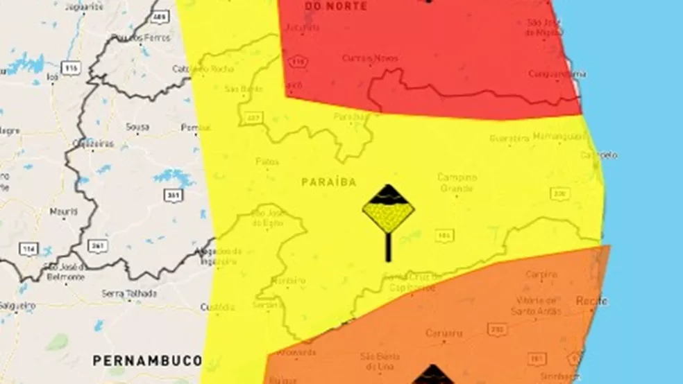 Inmet renova e amplia alertas de chuvas intensas para Patos e várias cidades da Paraíba
