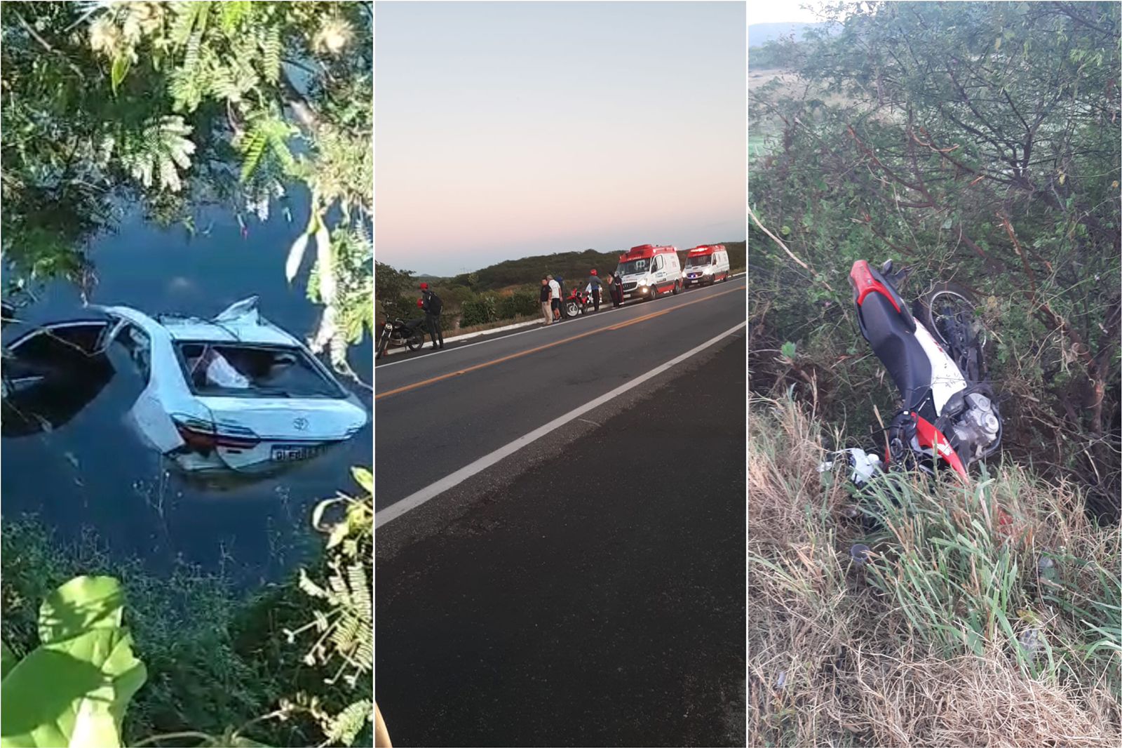 Duas pessoas morrem e quatro ficam feridas após carro colidir em cavalo na pista e cair dentro de açude, na BR-230, em Patos. VÍDEO