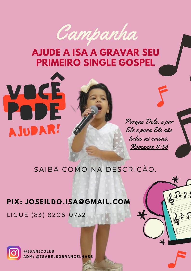 Pequena cantora gospel de Patos é convidada para realizar gravação em São Paulo e família está realizando campanha. Saiba como participar;