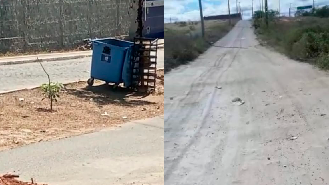 Populares relatam falta de coletores de lixo e buracos no acesso ao Conjunto Itatiunga, em Patos; Prefeitura se posiciona
