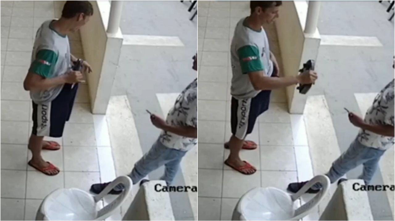 Inusitado: homem é flagrado com sanduicheira na cueca tentando furtar objeto de prédio da SITTRANS, em Itaporanga. VÍDEO