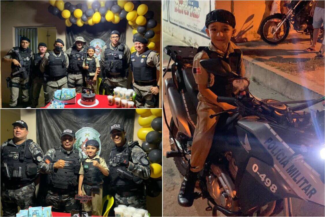 Garotinho que sonha em ser policial recebe homenagem de PMs no dia do seu aniversário, em Patos. VÍDEO