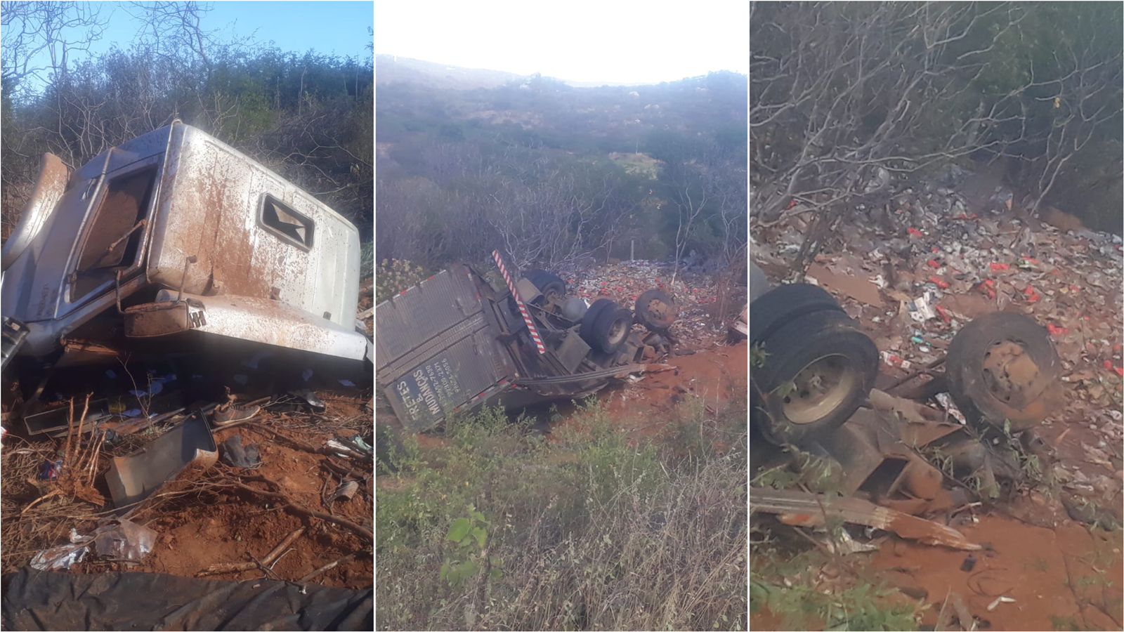 Caminhão com carga de bebidas que tinha como destino a cidade de Patos, capota na Serra de Santa Luzia na noite desta segunda (25), após problemas nos freios