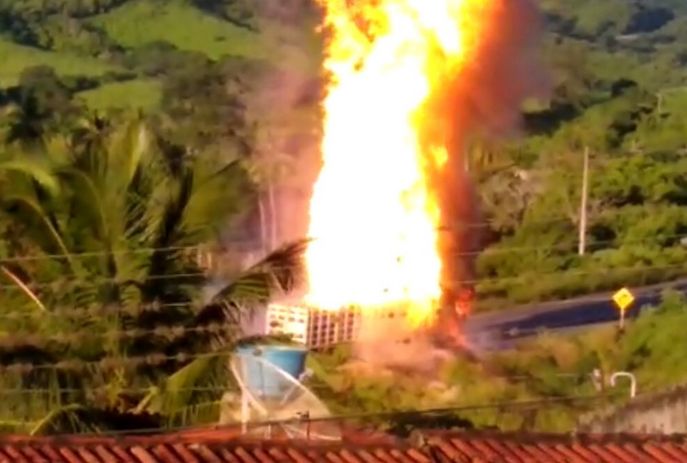 Caminhão carregado com botijões de gás pega fogo na BR-230. VÍDEO