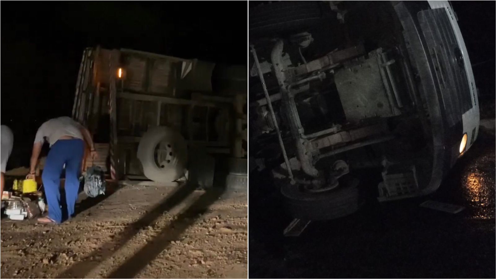 Noite perigosa: caminhão carregado com óleo tomba na Serra do Teixeira, na noite deste sábado (30); colisão entre motociclista e animal também é registrada