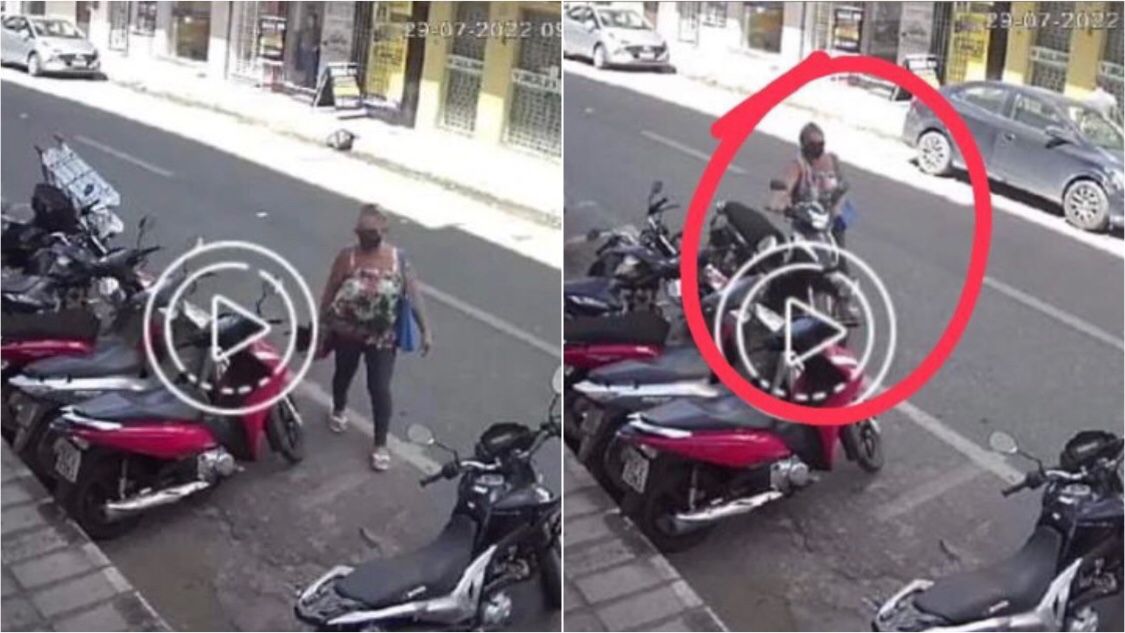 Mulher com cópias de chaves de motocicletas tenta roubar veículos no Centro de Patos e vítima relata que teve moto levada na última sexta-feira (29). VÍDEO