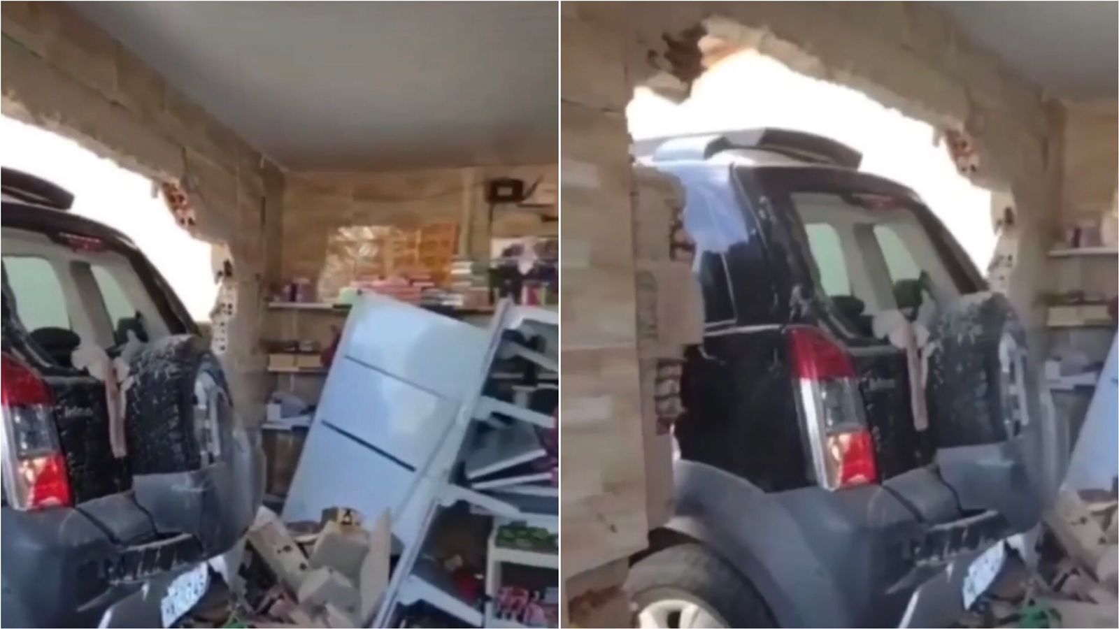 Motorista perde controle de carro e atravessa parede de conveniência na cidade de Sousa