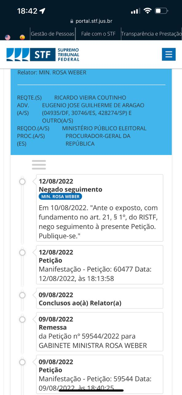 STF rejeita recurso de Ricardo Coutinho e mantém petista inelegível para eleições 2022