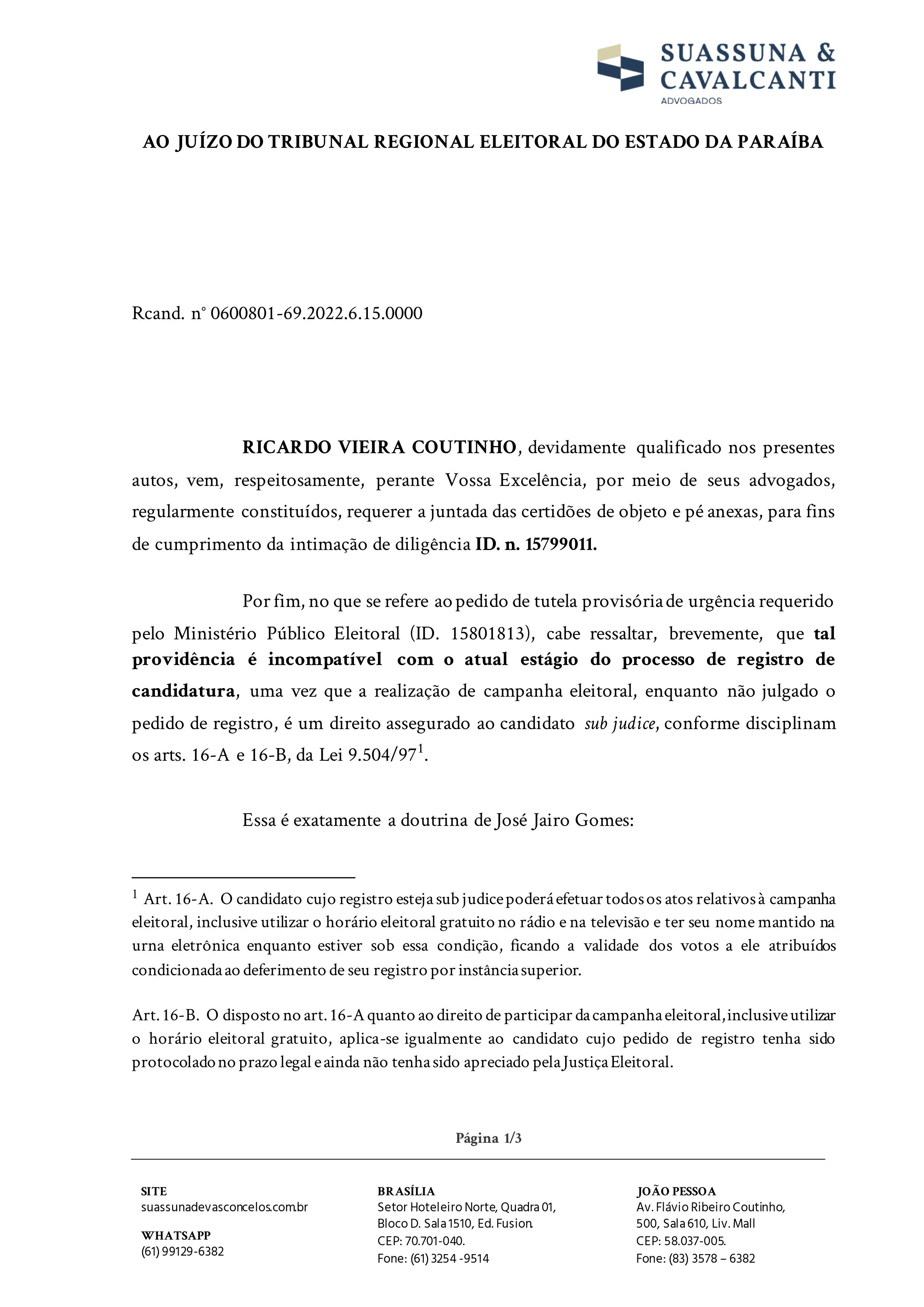 Defesa de Ricardo Coutinho pede que TRE-PB rejeite pedido do Ministério Público para barrar uso de recursos do fundão
