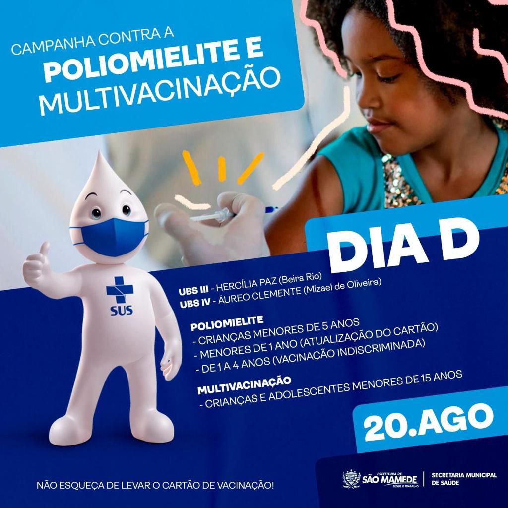 Prefeitura de São Mamede realiza ′Dia D′ de vacinação contra poliomielite e multivacinação neste sábado