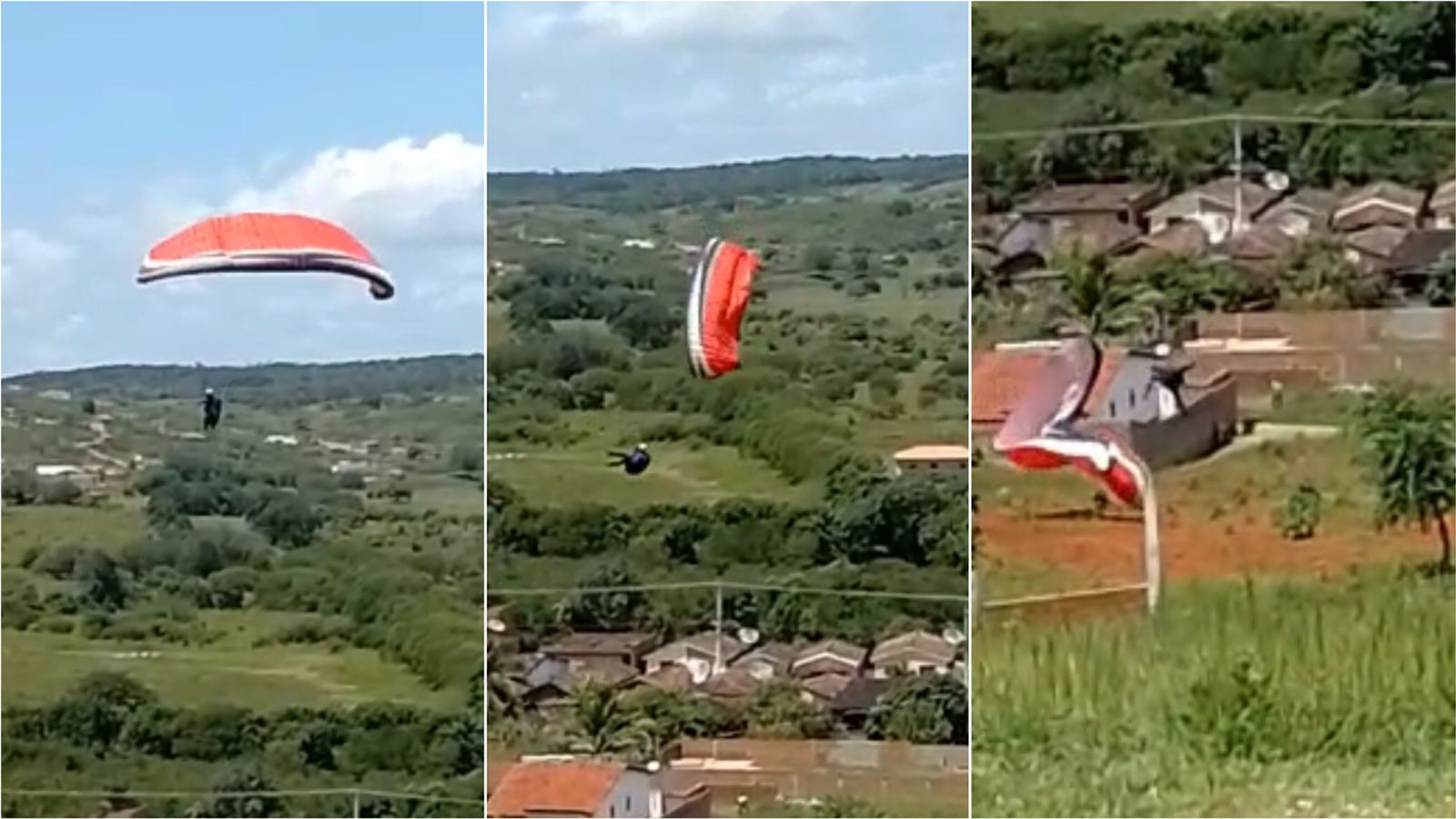 Vídeo mostra momento em que jovem natural da cidade de Maturéia-PB sofre queda de parapente durante voo em Alagoa Grande. Veja