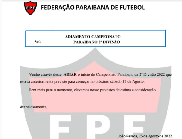 FPF adia o início da 2ª divisão do Paraibano, que agora não tem data para começar