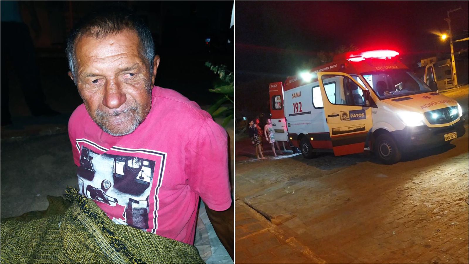 Homem que está cirurgiado e diz ser da cidade de São Mamede está perdido no bairro Jardim Lacerda, em Patos; moradores acionaram o SAMU