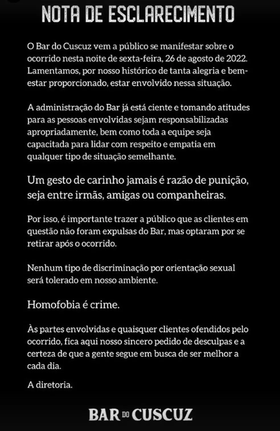 Na Paraíba: Mulher é repreendida em bar após abraçar irmã e aponta homofobia: 'pediu para que nós saíssemos'